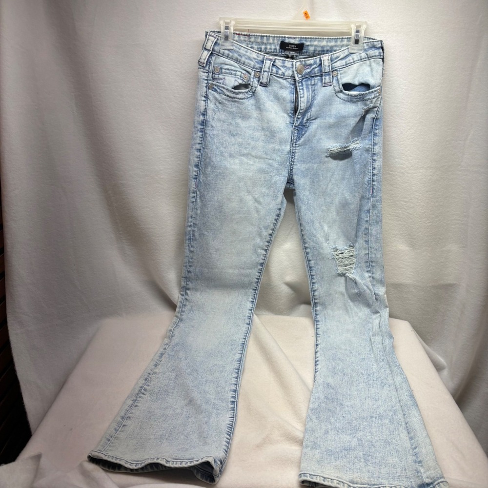 True Religion Women Jeans Mid Rise Bootcut Acid Wash Distressed Size‎ 30
